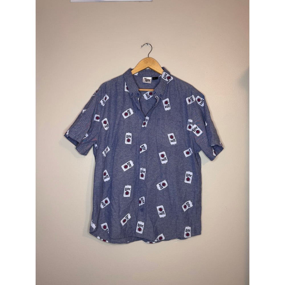 Miller‎ Lite Beer Print Button Front Shirt XL Casual Party